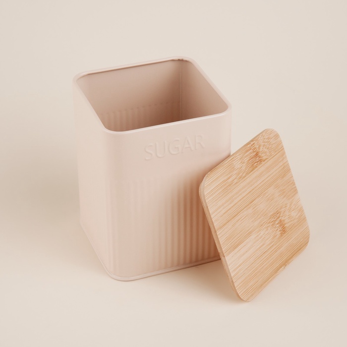 Банка для сахара «Сан-Лоренцо», 10×13 см, с бамбуковой крышкой, сталь, розовая