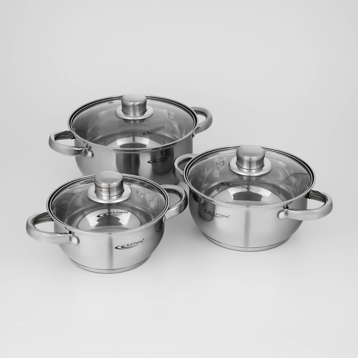 Набор кастрюль «Гретта», 3 предмета: 1.6 л, 2.2 л, 3.2 л, капсульное дно, индукция, нержавеющая сталь, AISI - 201