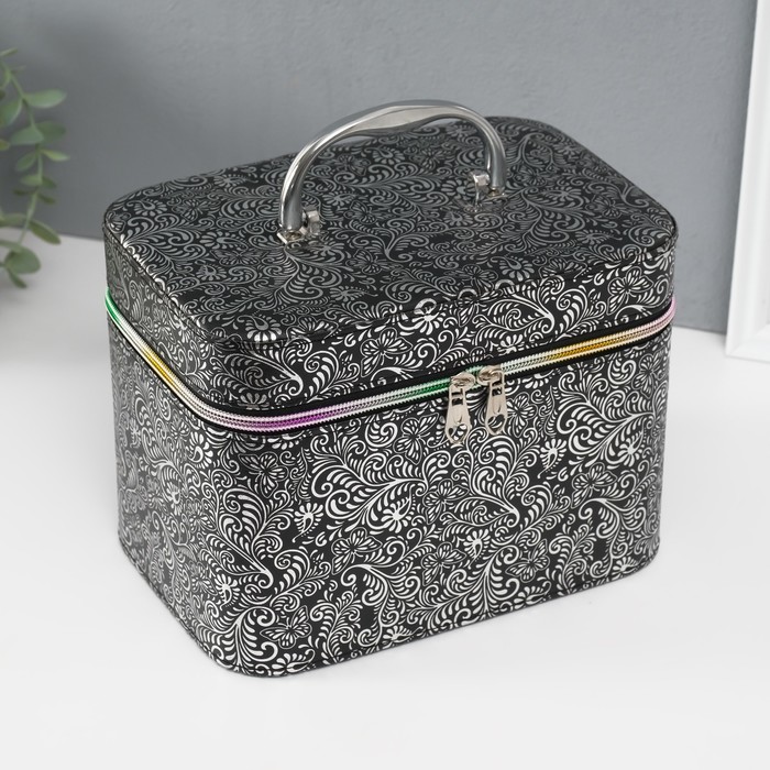 Набор шкатулок для украшений с зеркалом «Узоры бабочки», 3 шт., искусственная кожа, чёрная