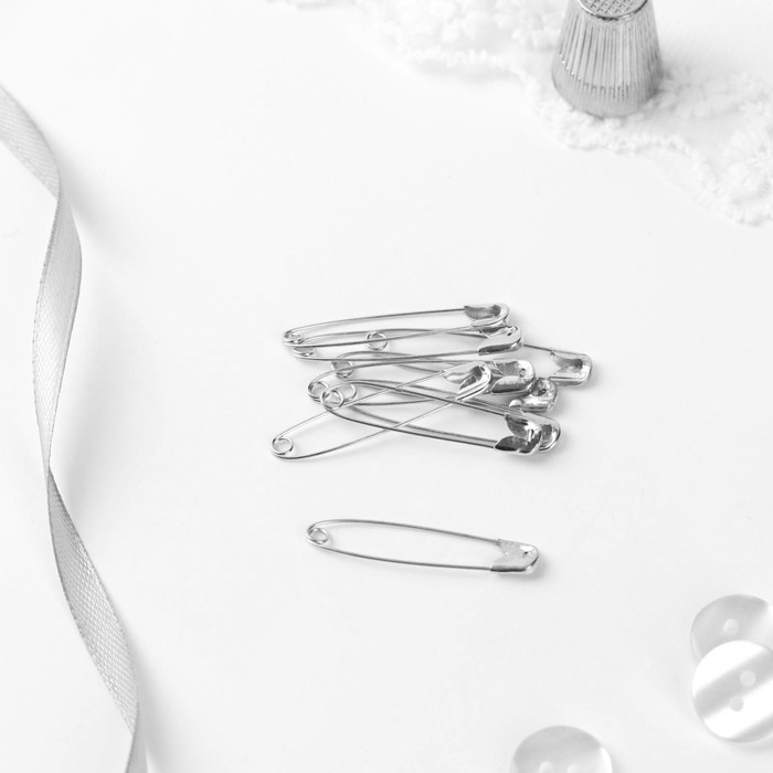 Булавки английские, 37 мм, 10 шт., цвет серебряный