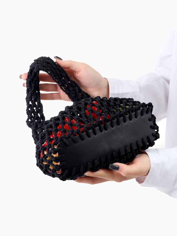 Авоська плетёная, маленькая, клетка 1.5 см, чёрная