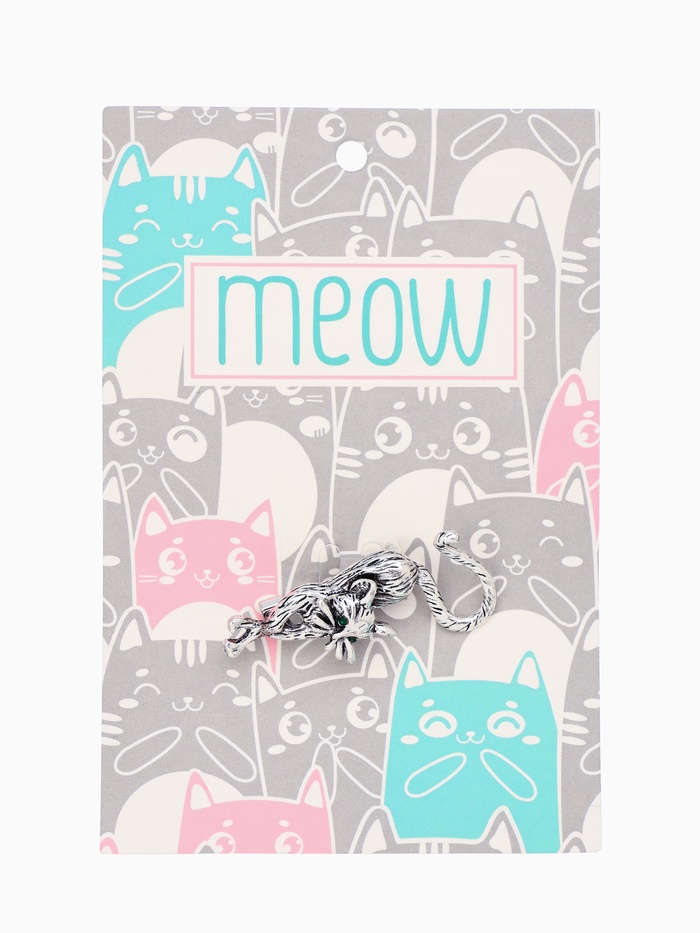 Брошь «Кошка грациозная», цвет зелёный в чернёном серебре