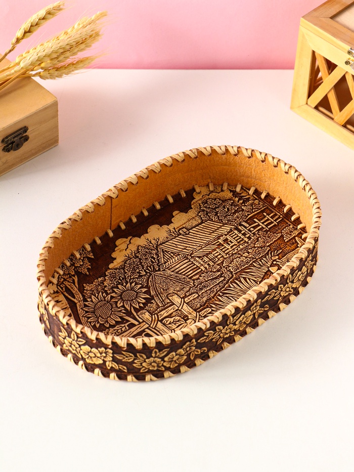 Сухарница овальная «Деревенька», 23.5×16×5×4.5 см, береста