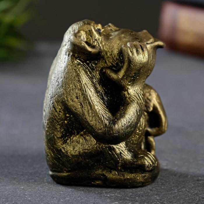 Фигурка гипс «Обезьяна», состаренная латунь, 6×8×7 см
