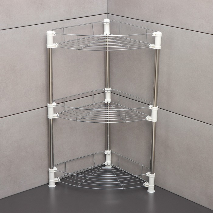 Этажерка настольная угловая 3-х секционная, 38.5×27.5×54.5 см, хром