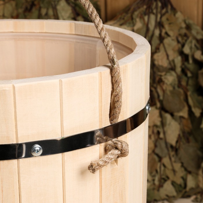 Ведро - запарник для бани и сауны, 18 л, липа, пластиковая вставка, ручка - верёвка, «Добропаровъ»