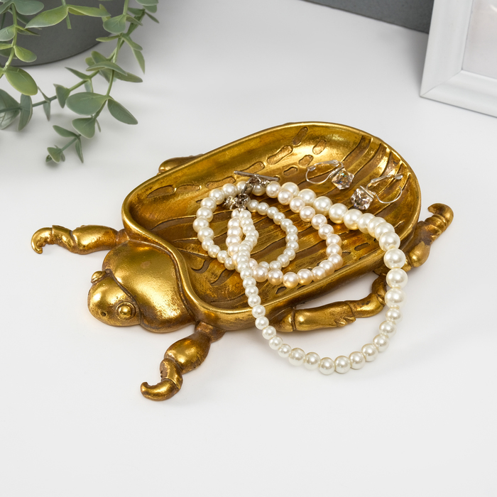 Подставка для мелочей «Жук скарабей», полистоун под золото, 19.5×14.5×2.5 см