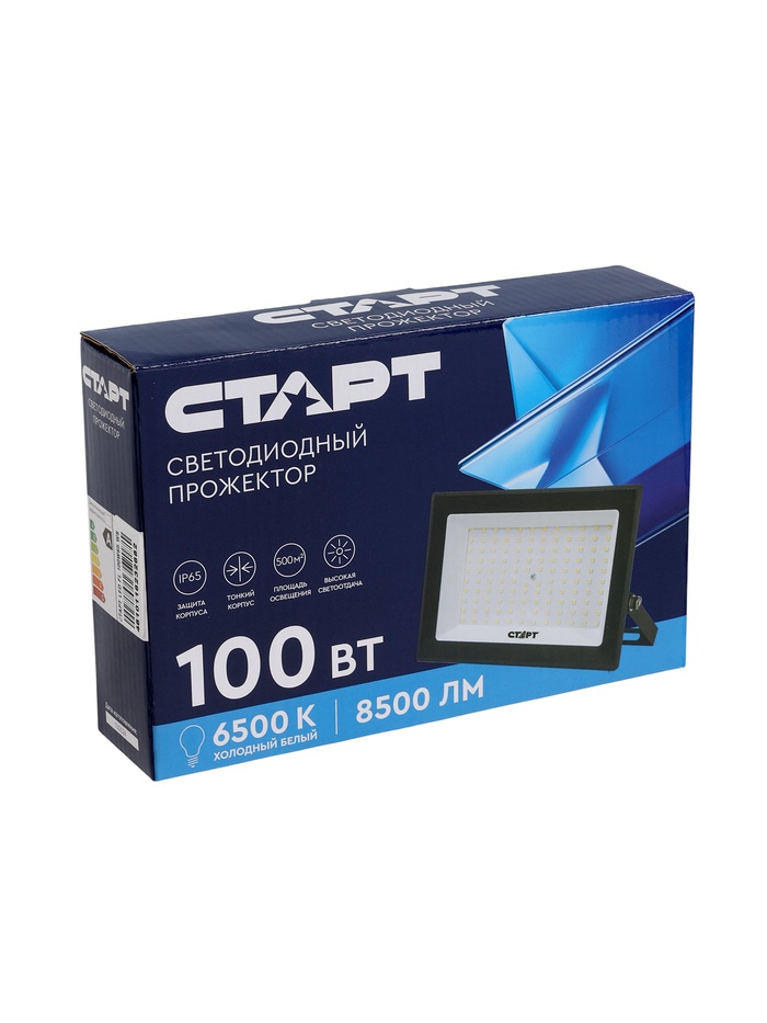 Прожектор светодиодный СТАРТ, 100 Вт, 8500 Лм, 6500К, IP65, чёрный
