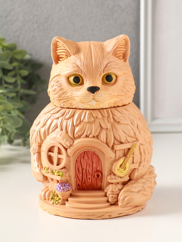 Шкатулка для украшений с крышкой «Кот Теремок», 15×10 см, гипс, рыжий