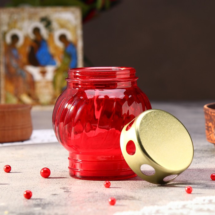 Поминальная свеча парафиновая в стеклянном подсвечнике «Лампада», красный