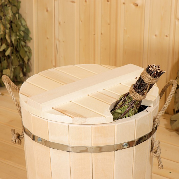 Запарник - ведро для бани и сауны, 12 л, липа, оцинкованная вставка, с крышкой, «Добропаровъ»