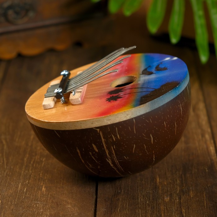 Сувенирный музыкальный инструмент «Калимба курорт», круглая, 7×14×14 см, МИКС