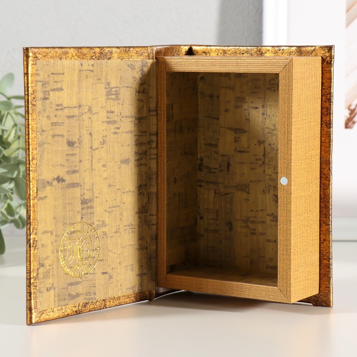 Шкатулка - книга «Время летит незаметно», дерево, искусственная кожа, тиснение, 16.5×11.2×5 см