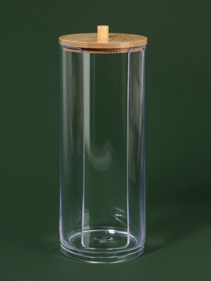 Органайзер для ватных дисков, с крышкой, d=6.5×18 см, прозрачный, коричневый