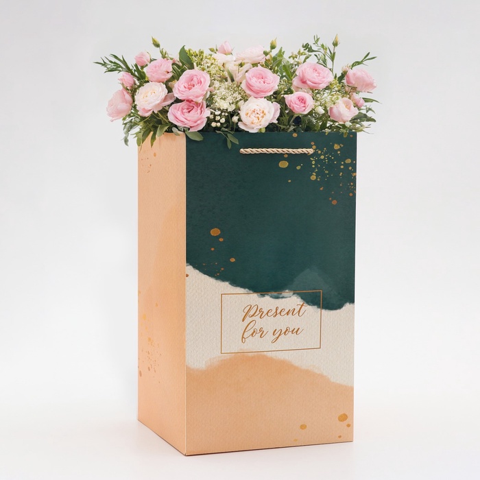 Коробка для цветов с вкладышем, Present, с ручками, 20×20×35 см