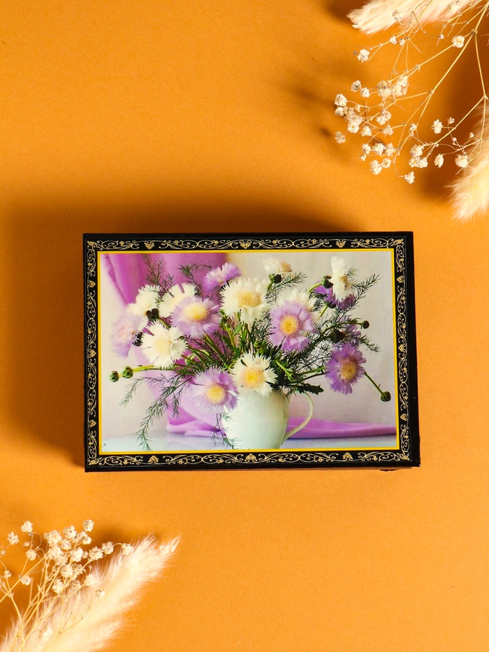 Шкатулка для украшений «Цветы в кувшине», 10×14 см, лаковая миниатюра