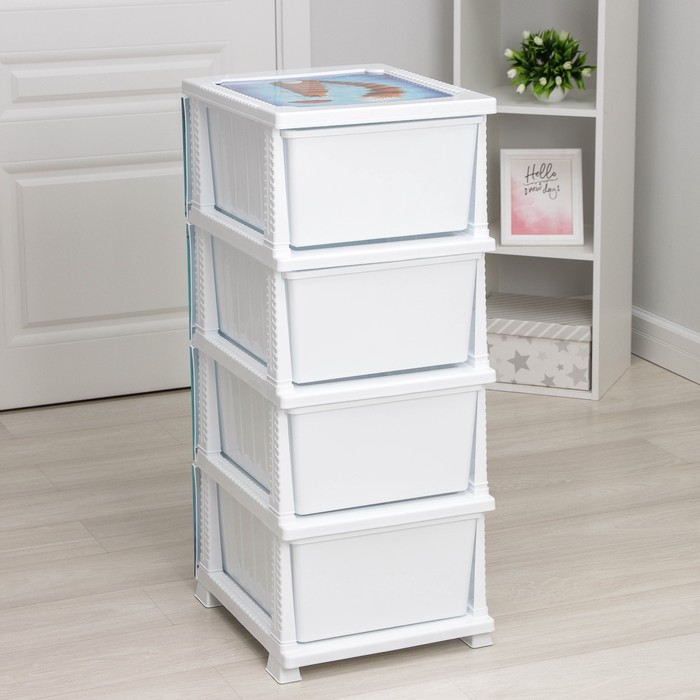 Комод 4-х секционный «Декор. Кот», 38.5×47×95 см, белый