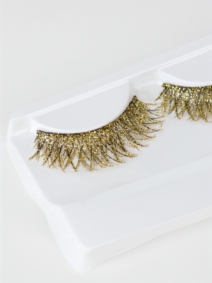 Ресницы накладные «Сияй», с блёстками, 14 мм, без клея, золотистые