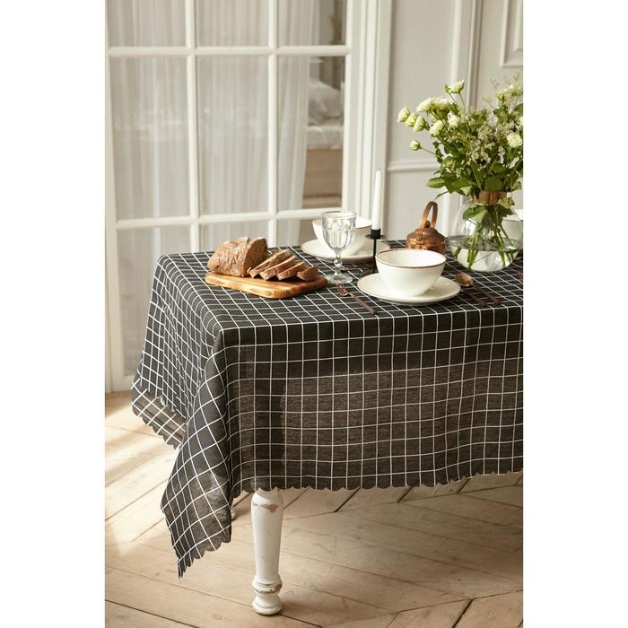 Скатерть «Доляна. Клетка», 145×200±3 см, рогожка 130 г/м², чёрная