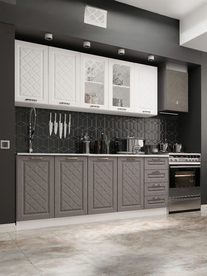 Кухня прямая «Агава», 2000×600 мм, цвет акация белая/трюфель