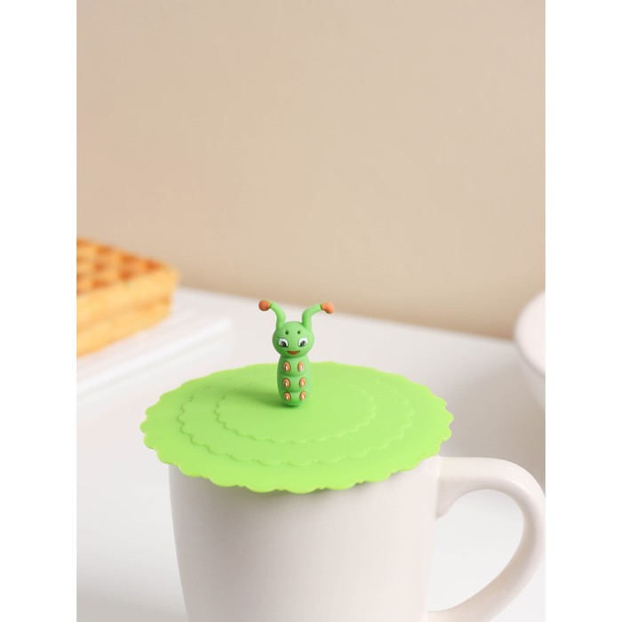 Крышка - непроливайка силиконовая Доляна «Гусеничка», d=10 см, зелёная