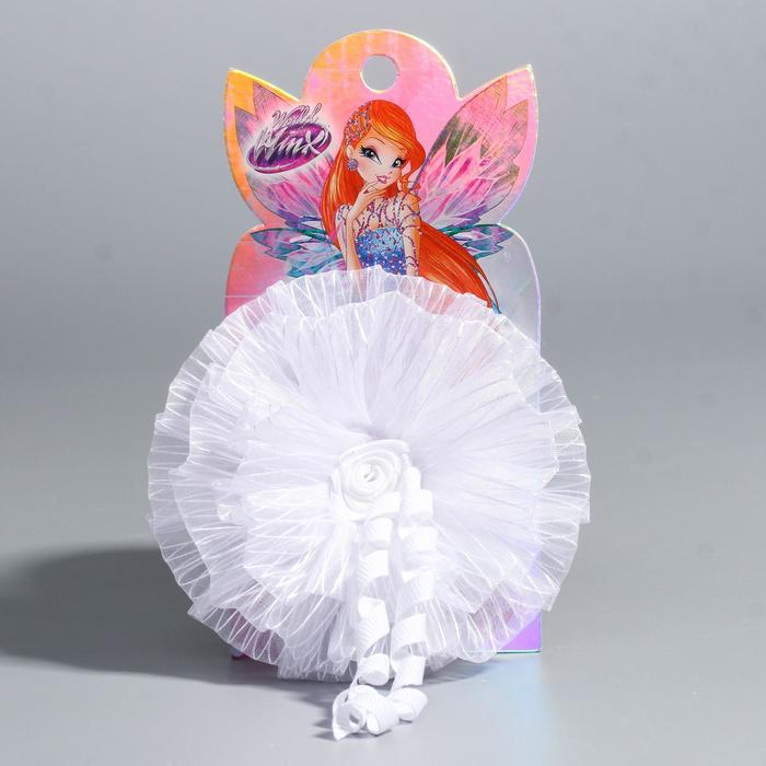 Бант для волос на выпускной, ВИНКС, в горошек с розочкой, 11 см