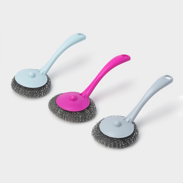 Губка для посуды Доляна «Бублик», с ручкой, металлическая, 15 г, цвет МИКС