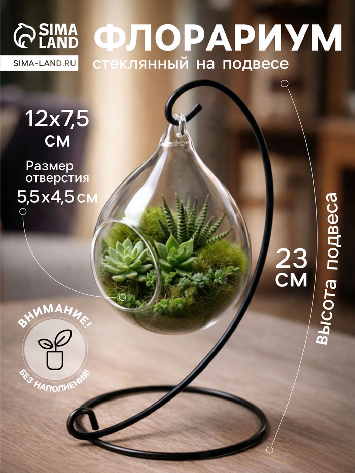 Флорариум «На подвесе», h=23 см, 12×7.5 см, капелька d=5.5×4.5 см