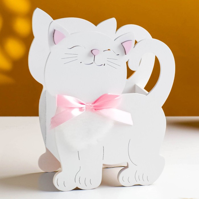 Кашпо для цветов «Котик», 14.5×7×18.5 см, деревянное, белое