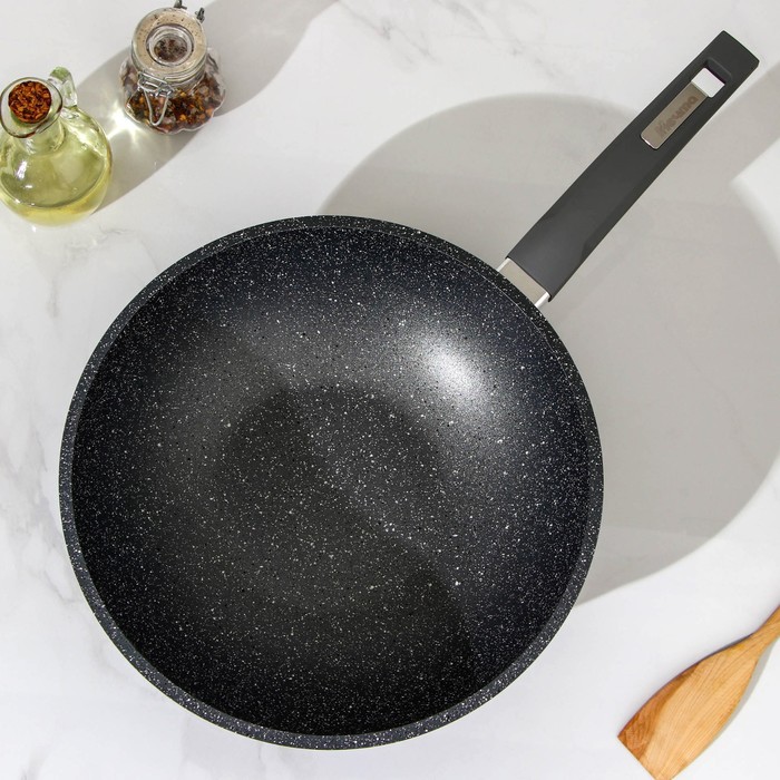 Сковорода - вок Мечта «Гранит», d=28 см, пластиковая ручка, антипригарное покрытие, литой алюминий, серая