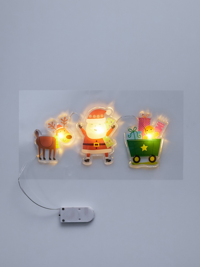Светодиодная наклейка на окна «Дед Мороз с подарками», 0.5 м, 3 LED, от батареек CR2032×2, свечение тёплое белое