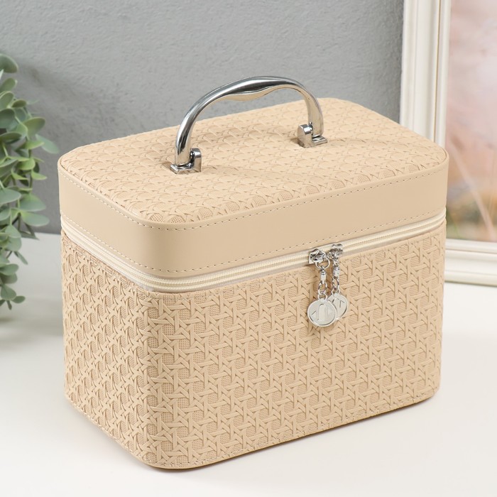 Набор шкатулок для украшений с зеркалом «Вязка. бежевая», 3 шт., искусственная кожа