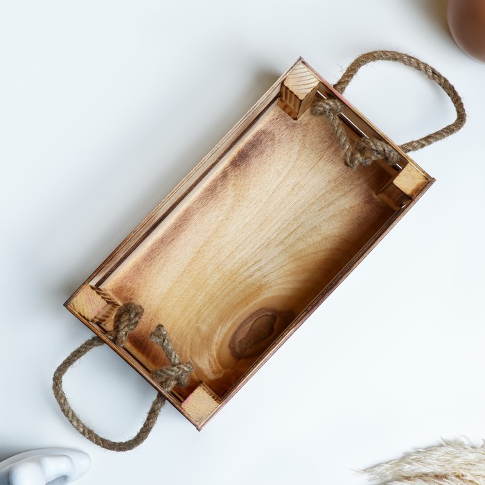 Кашпо для цветов «Двушка лайт», 24.5×13.5×9 см, деревянное, ручка - верёвка