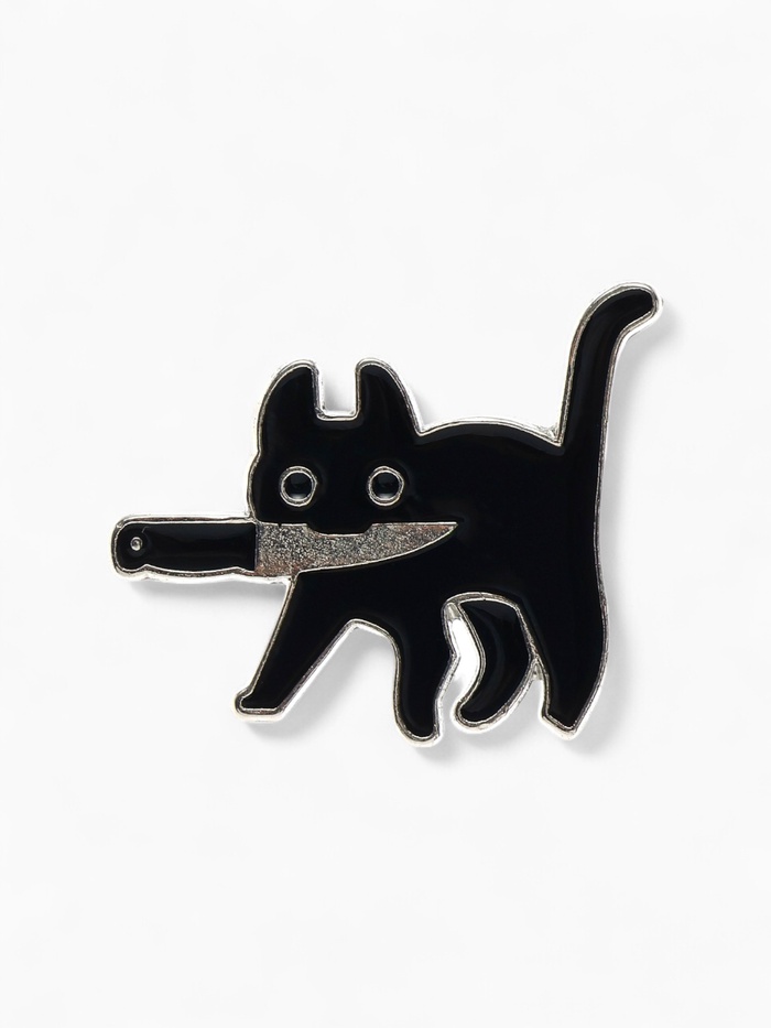 Значок «Кот» охотник, цвет чёрный в серебре