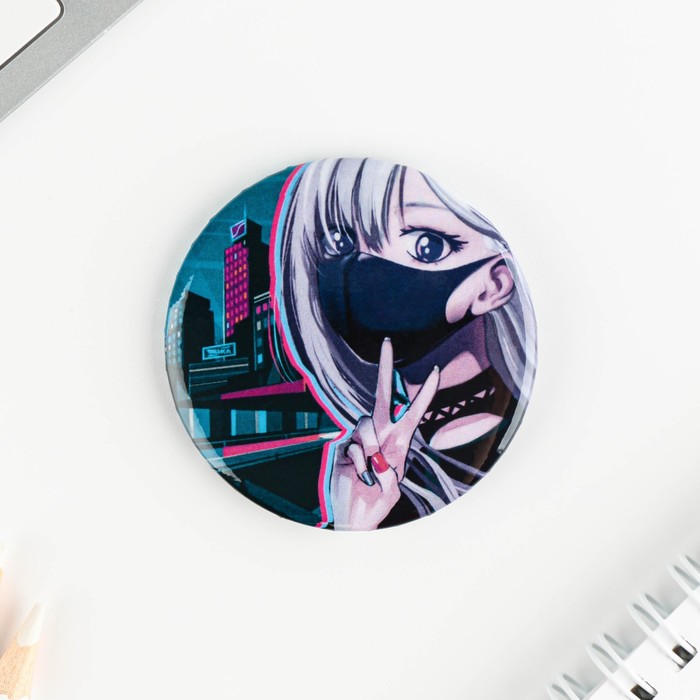 Значок закатной «Аниме девушка в городе», d=5.6 см