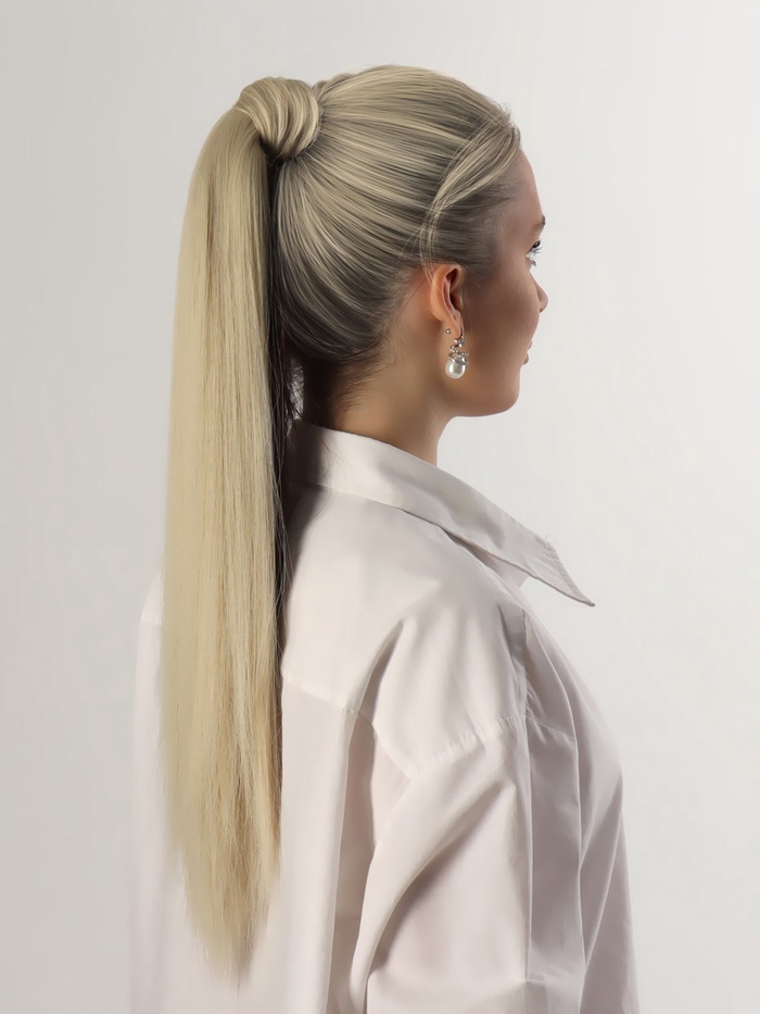 Хвост накладной, прямой волос, на резинке, 60 см, 100 г, холодный блонд(#SHT88B)