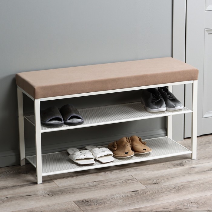 Банкетка «Торонто 33C», 88.5×30×49 см, каркас белый, сиденье бежевое