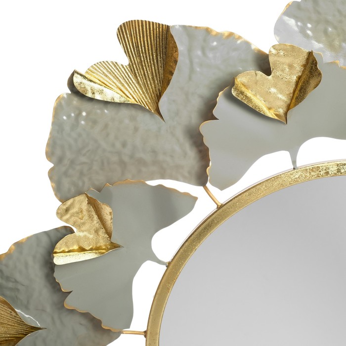Декор настенный с зеркалом «Цветок из веерных листьев», панно металл, серо-золотой 98.4×98.4×6.4 см