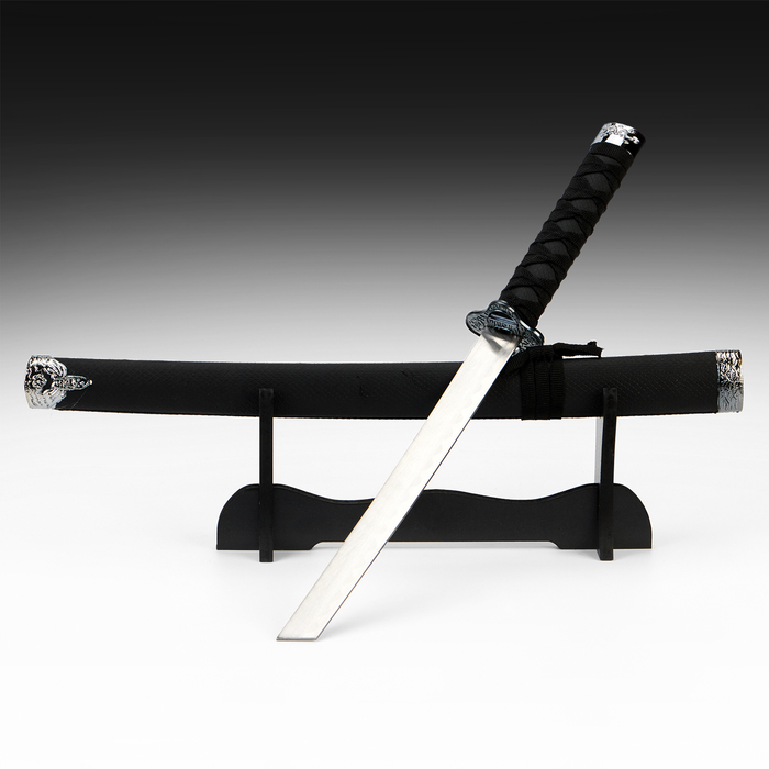 Макет оружия «Сувенирная катана на подставке», чёрные ножны под змеиную кожу, 70 см, клинок 31 см