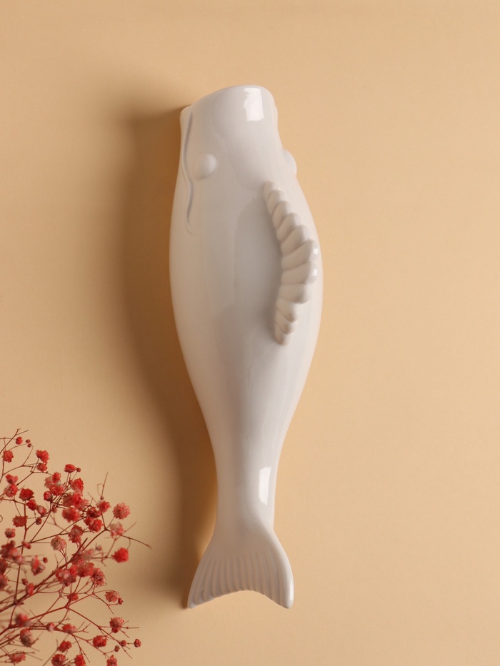 Декор настенный-ваза, панно TAKE IT EASY «Рыбки», 26.2×7.3 см, белый