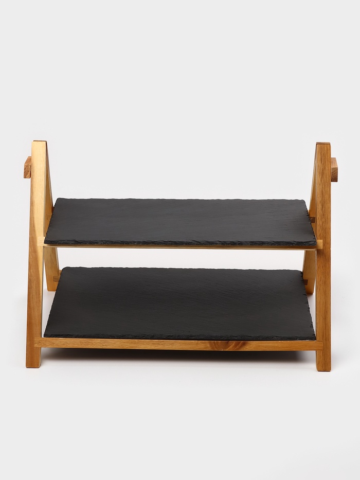 Блюдо - этажерка Magistro Valley, 2 яруса, сланец, чёрное