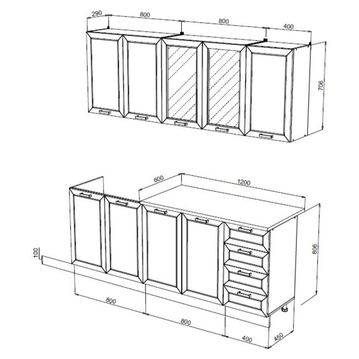 Кухня прямая «Агава», со столешницей, 2000×600 мм, цвет акация белая/моренга