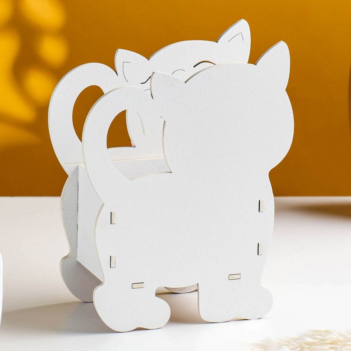 Кашпо для цветов «Котик», 14.5×7×18.5 см, деревянное, белое