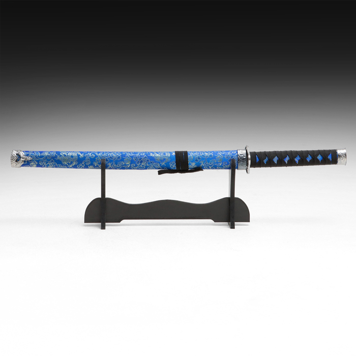 Макет оружия «Сувенирная катана на подставке», синие ножны с цветочным узором, 70 см