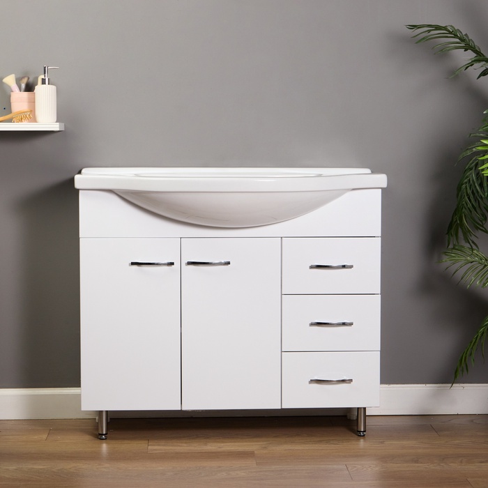 Тумба напольная «Элеганс 100/3», раковина «Эльбрус», цвет белый