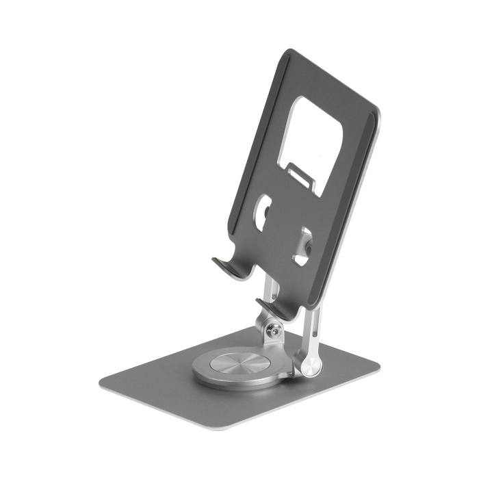 Подставка для планшета, регулируемая складная, поворот на 360°, металл, серебристая