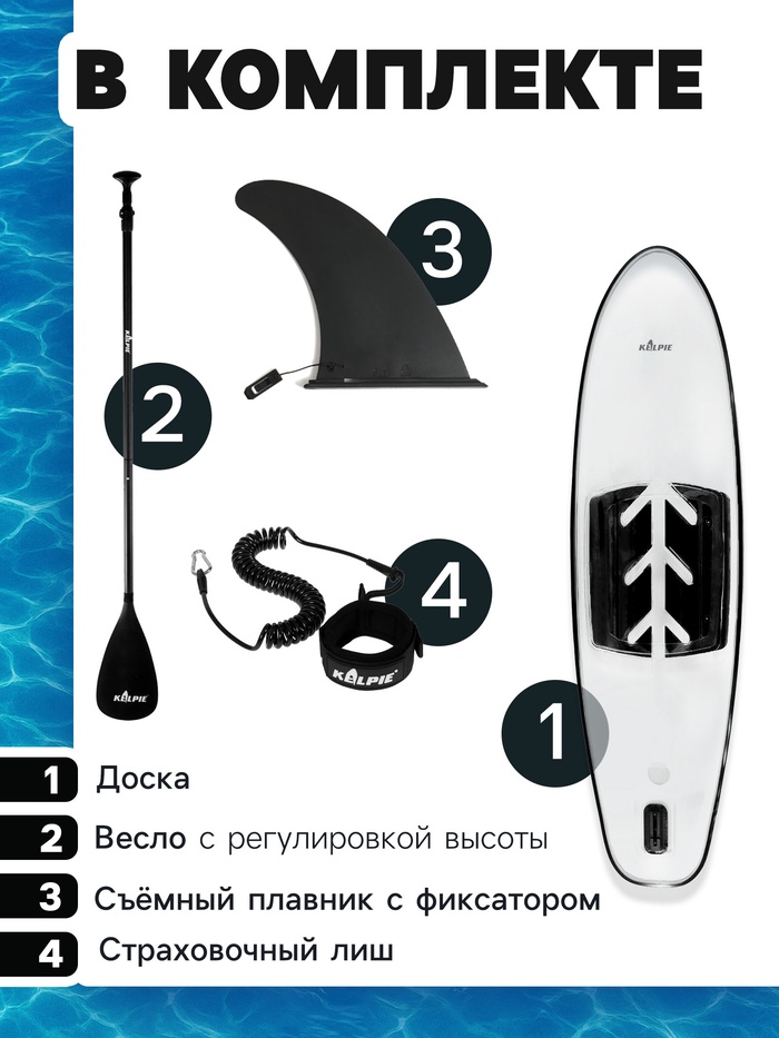 SUP доска KELPIE 11", прозрачная, 312×85×13 см