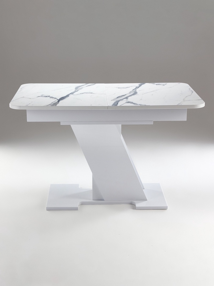 Стол кухонный раздвижной «Олимп», на одной ножке, 1240(1540)×750×760 мм, цвет белый глянец/белый мрамор