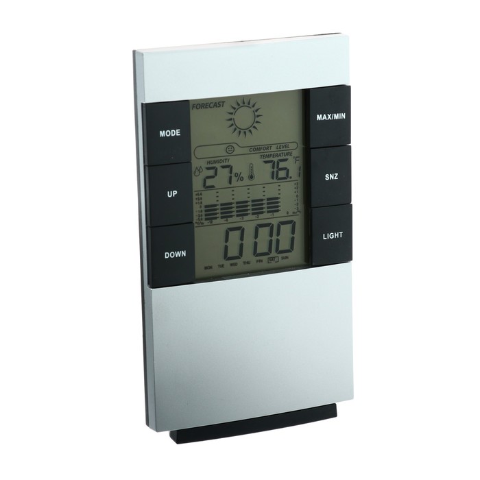 Метеостанция Luazon LB-01, с часами, термометром, дисплеем, подсветкой, серая