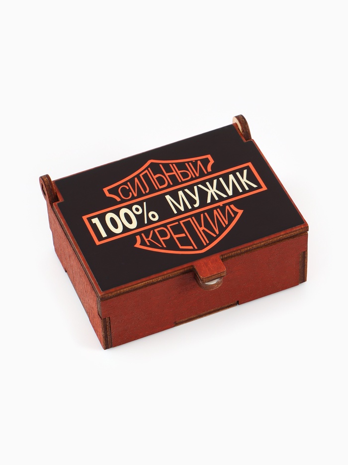 Коробка подарочная деревянная «100% мужик» 8.5×6×3.5 см